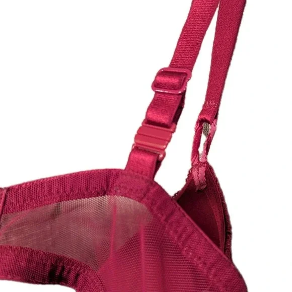 Women Victoria's Secret 36DD Mesh Velvet Padded Push-Up Bra Fuschia EUC - Picture 4 of 12